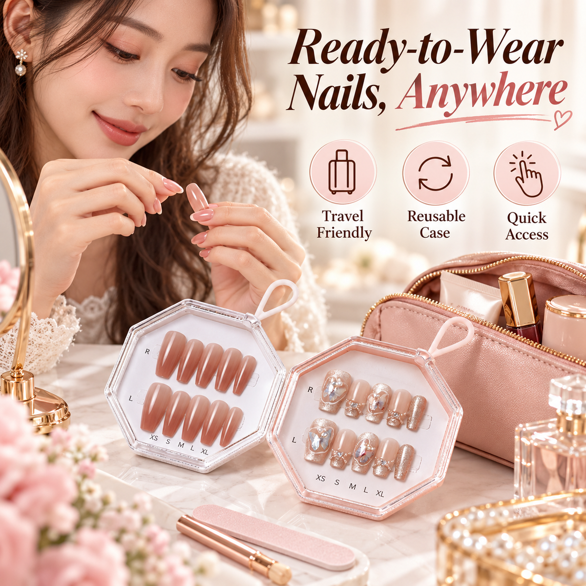 Octagonal Press-On Nail Storage Case